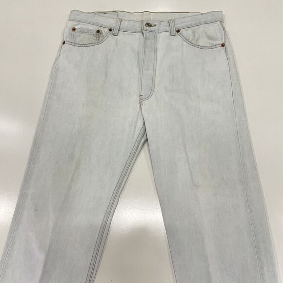 VTG 90’s Levi’s 501 White Straight Denim Blue Jeans Distressed Actual Size 34x28 - Picture 6 of 11